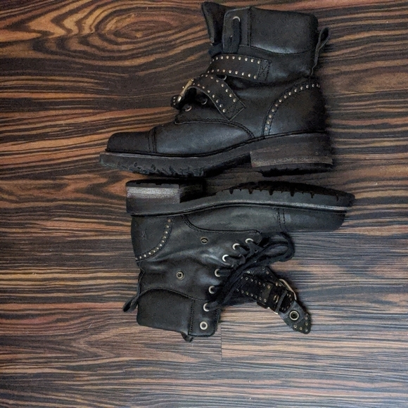 Frye Samantha Studded Belted Hiker Combat Boots - Picture 6 of 7